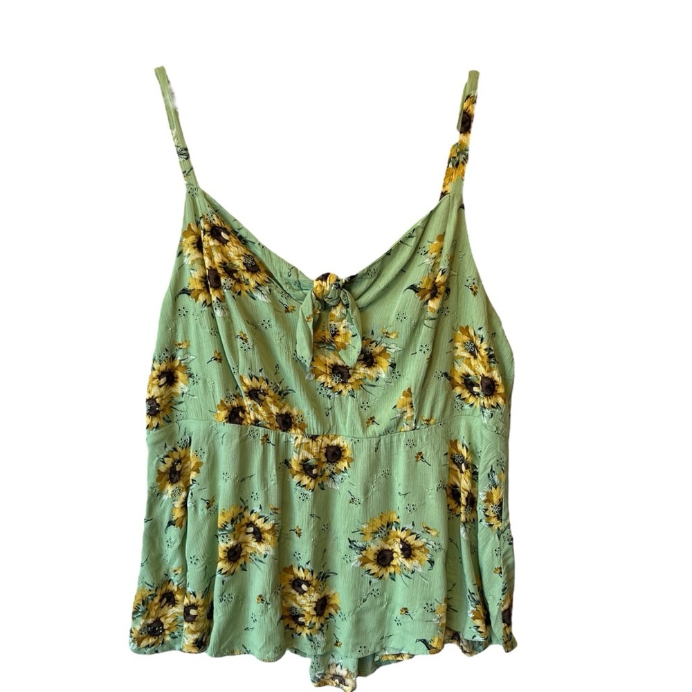 Torrid 2 Sunflower cami 2X Green floral Tied front Smocked back Womens tank top - Picture 1 of 7